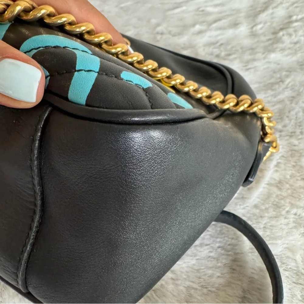 GUCCI GHOST Black Marmont Shoulder Bag - Graffiti Collection. P0239